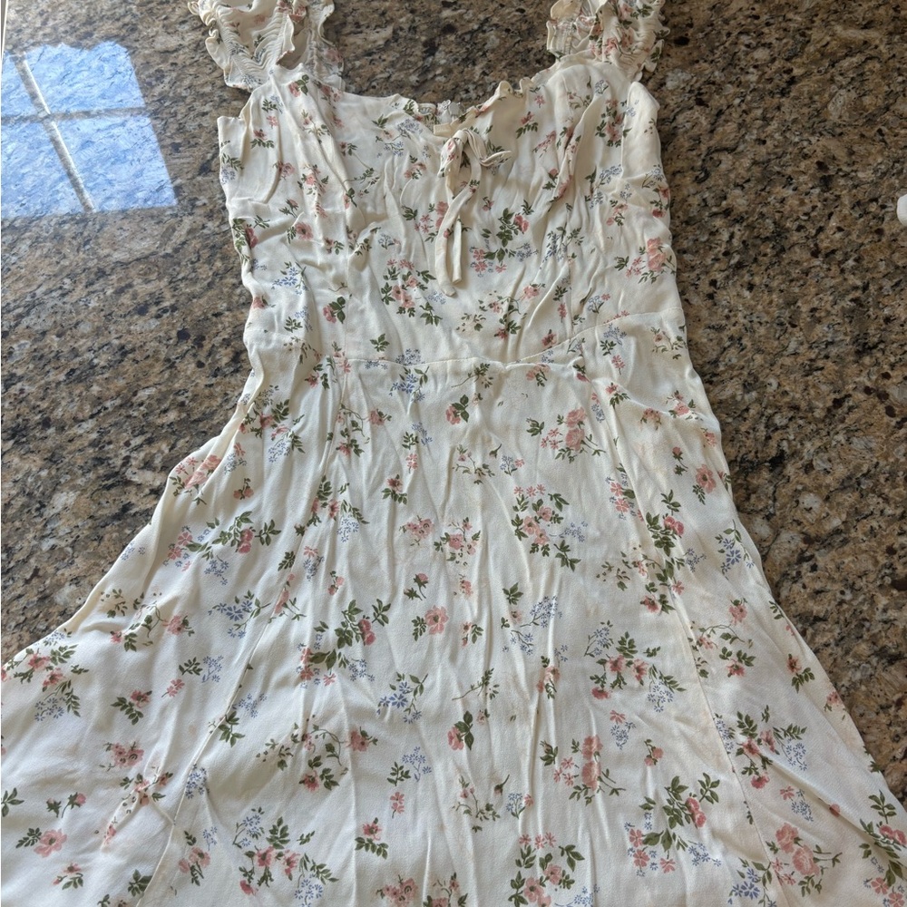 Reformation Floral Mini Dress - Cream with Pink and Green